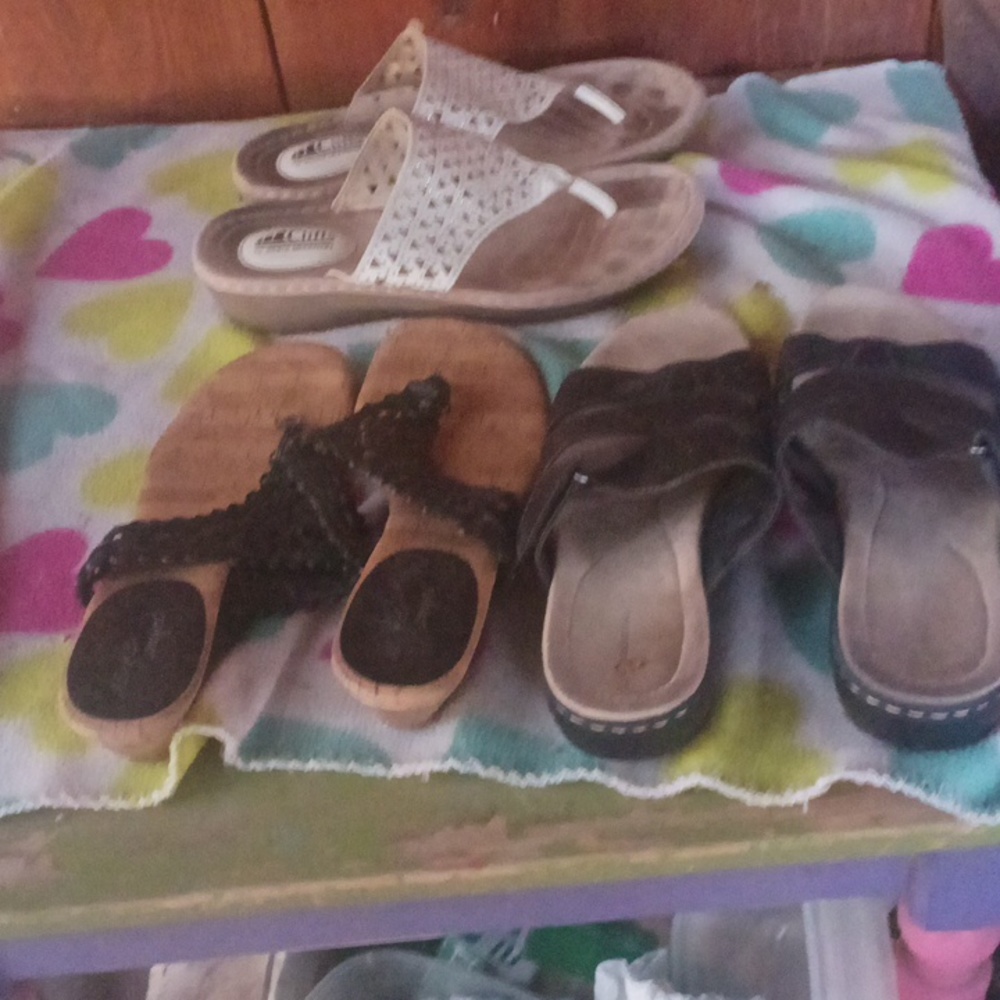 Three pairs of ladies slip on shoes size 11
